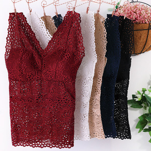 New in Tank Top V-neck Skeleton With Pads Spaghetti Straps All-<b>Match</b> Sexy Lace <b>Long</b> Bra Crochet Vest Inside Wear - Product Image 1