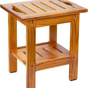 Tabouret de douche en bois massif 25,4 x 35,1 x 37,6 cm avec panier de rangement et pieds antidérapants pour salle de bain - Product Image 4