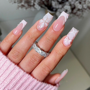 Lot de 24 faux <span class=keywords><strong>ongles</strong></span> à presser style français avec colle, en ABS, forme stiletto ou amande, personnalisables - Product Image 1