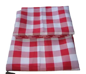 70 inch square iron-free seamless red and white checkered tablecloths used in Italian restaurants