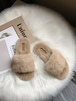 Pantoufles d'intérieur en peluche coréennes d'hiver et d'automne avec fourrure de lapin