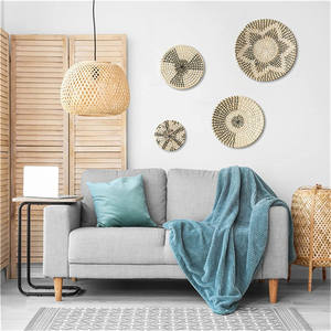 Decoración de Pared de Mimbre Estilo Hampton, Abanico de Rafia, Decoración Redonda de Bambú, Arte Bohemio Naranja, Decoración Tejida para Dormitorio - Product Image 4