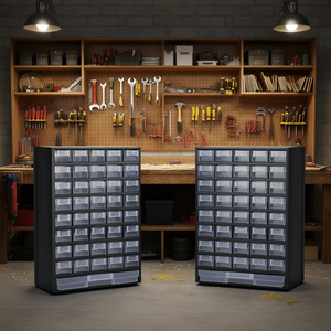 Armoire de rangement en plastique à 41 tiroirs, collection de 2 boîtes à outils, design minimaliste noir pour l'organisation d'atelier - Product Image 2
