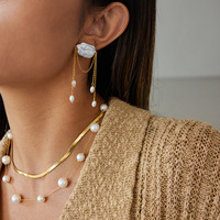 Boucles d'oreilles tendance en acier inoxydable avec perles et pampilles, style luxe léger, haut de gamme, résistantes à la décoloration, en or 18 carats, bijoux de mode pour femmes