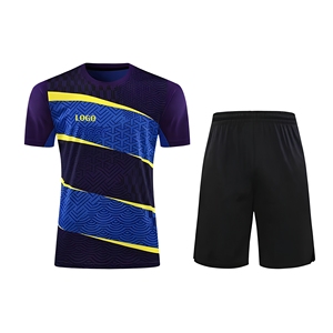 Maillot de football unisexe bleu sublimé, col en V, manches courtes, coupe régulière, anti-transpiration, anti-bactérien, respirant, personnalisable - Product Image 1