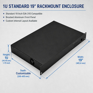 Leeres 1U schwarzes Metall-Rackmount-Gehäuse im Großhandel mit kundenspezifischen Aussparungen für Ethernet, OLED, Lüfter, 19-Zoll-Servergehäuse - Product Image 2