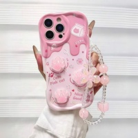 Coque de téléphone portable DIY pour femme, motif griffes de chat mignonnes, bord ondulé, en TPU, couleur crème, pour iPhone 16 15 17 Air 18 Pro Max