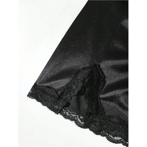 FOXA Women's Satin Mini Skirt High Waist Ruched Lace Trim <b>Asymmetrical</b> Bodycon Party Skirt - Product Image 4