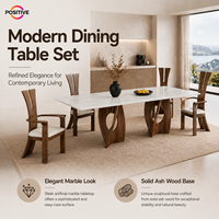 Table à manger de luxe de 3 mètres avec plateau en marbre artificiel et base en bois de frêne massif pour grand appartement, villa, salle de conférence - Vente en gros