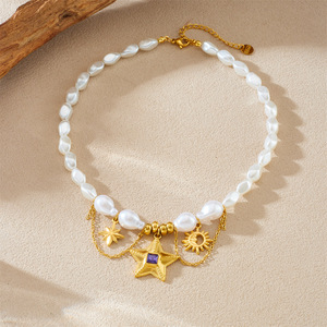 European American Sweet Cool Girl Star Necklace Imitation Pearl Gold Plated Purple Stone Party Fashion Jewelry - Product Image 3