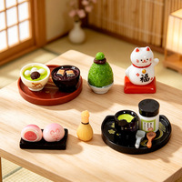 Ensemble de miniatures alimentaires japonais pour jeux de rôle, comprenant un dessert au matcha, une soupe de haricots rouges simulée et des mini-ornements en résine Chat porte-bonheur, accessoires de scène DIY