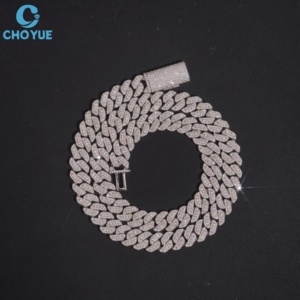 Hip Hop Jewelry Men's 925 Silver Rhodium Plated Prong Setting Moissanite Diamond Cuban Link Chain Necklace & Bracelet Wholesale - Product Image 1