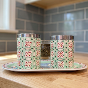 Ensemble de 2 récipients à épices en acier inoxydable de style marocain avec couvercle, design rond, motif imprimé, pour le stockage des aliments - Product Image 5