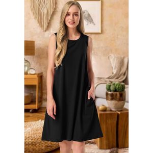 Vestido de lana sin mangas para mujer Sioro, cuello redondo, corte holgado, largo hasta la rodilla, informal, liso, con bolsillos, transpirable, para verano - Product Image 5