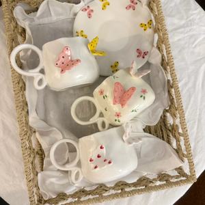 Productos de Venta Caliente, Juego de Taza y Platillo de Café de Cerámica Hechos a Mano, Productos para el Hogar Más Vendidos, Tazas de Cerámica con Mariposas 3D Irregulares - Product Image 4