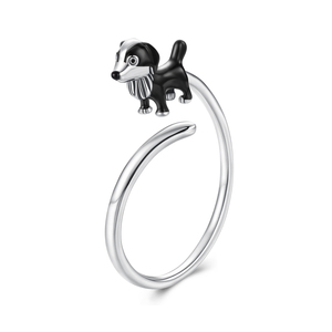 Bague ouverte ajustable en argent sterling 925 avec motif Border Collie et émail noir, pour femmes, adolescentes, amoureuses des animaux, cadeau de bijoux mignon SCR1165 - Product Image 1