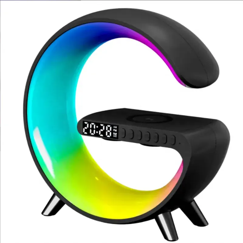 Best Selling Products 2023 Amazon Table Lamp Colorful Night Light Alarm Clock 15W Fast Wireless Charger With Digital Alarm Clock
