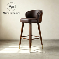 Tabourets de bar vintage en cuir, chaises de cuisine et de café en bois de noyer massif, design nordique moderne, chaise solide pour extérieur, casino, restaurant