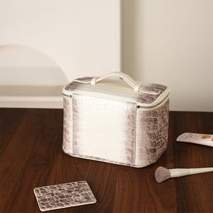 Waterproof Portable <b>Toiletry</b> <b>Bag</b> Large <b>Women</b> Customized Logo PU Leather Cosmetic <b>Bag</b> Daily Alligator Makeup <b>Bag</b> with Handle - Product Image 2
