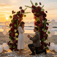 Set Kolom Bunga Buatan Hydrangea Hijau Tua Burgundy Anthurium Calla Lily untuk Dekorasi Latar Belakang Pintu Pelaminan