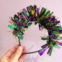 Headband Telinga Tikus Tinsel Mardi Gras Hijau Ungu Aksesoris Kostum Karnaval untuk Wanita & Anak-anak