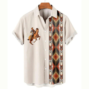 Summer Shirt Male <strong>Clothes</strong> Casual Simple Short Sleeve T Shirt <strong>Cowboy</strong> Lapel Button Blouse Streetwear Print Vintage Knitted for Men - Product Image 4