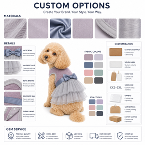 Lilac Mesh Sleeveless Bow Tulle <b>Dog</b> Dress summer pet clothes oem pet clothes Back <b>Button</b> Breathable Princess Pet Skirt - Product Image 3