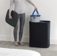 Panier à linge de 90 litres/23,8 gallons avec séparation et couvercle, 2 sacs de lavage amovibles avec poignées