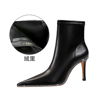 Botines Mujer Sexy Black Rhinestone Fall Shoes Pointy Stiletto Heel Ankle Boots for Woman - Product Image 4