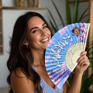 Best Seller Custom Printed Fabric Bamboo Folding Paper <b>Fan</b> <b>Portable</b> <b>Hand</b> <b>Fan</b> for Promotions Painted Feature - Product Image 1