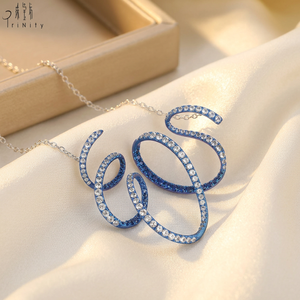 High Quality Curved Lines Series Trendy Elegant Stud Earrings 18K Solid Gold Real Natural Diamonds & Sapphire Pendant <b>Necklace</b> - Product Image 6