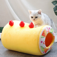 Lit en forme de tarte aux fruits pour chats et chiens, lavable, sous forme de gâteau, en coton, amusant, mignon, pour chatons, nid d'hiver, coussin chaud et confortable