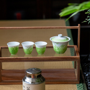 Green Glazed Porcelain Gaiwan With Lid Hand Painted Bamboo Kung Fu <b>Tea</b> <b>Set</b> Household <b>Tea</b> Bowl Teacup - Product Image 4