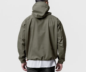 Sweat-shirts à capuche surdimensionnés imperméables avec logo personnalisé, fermeture éclair mi-longue, coupe-vent léger pour hommes, vestes coupe-vent à fermeture éclair pour l'extérieur - Product Image 2