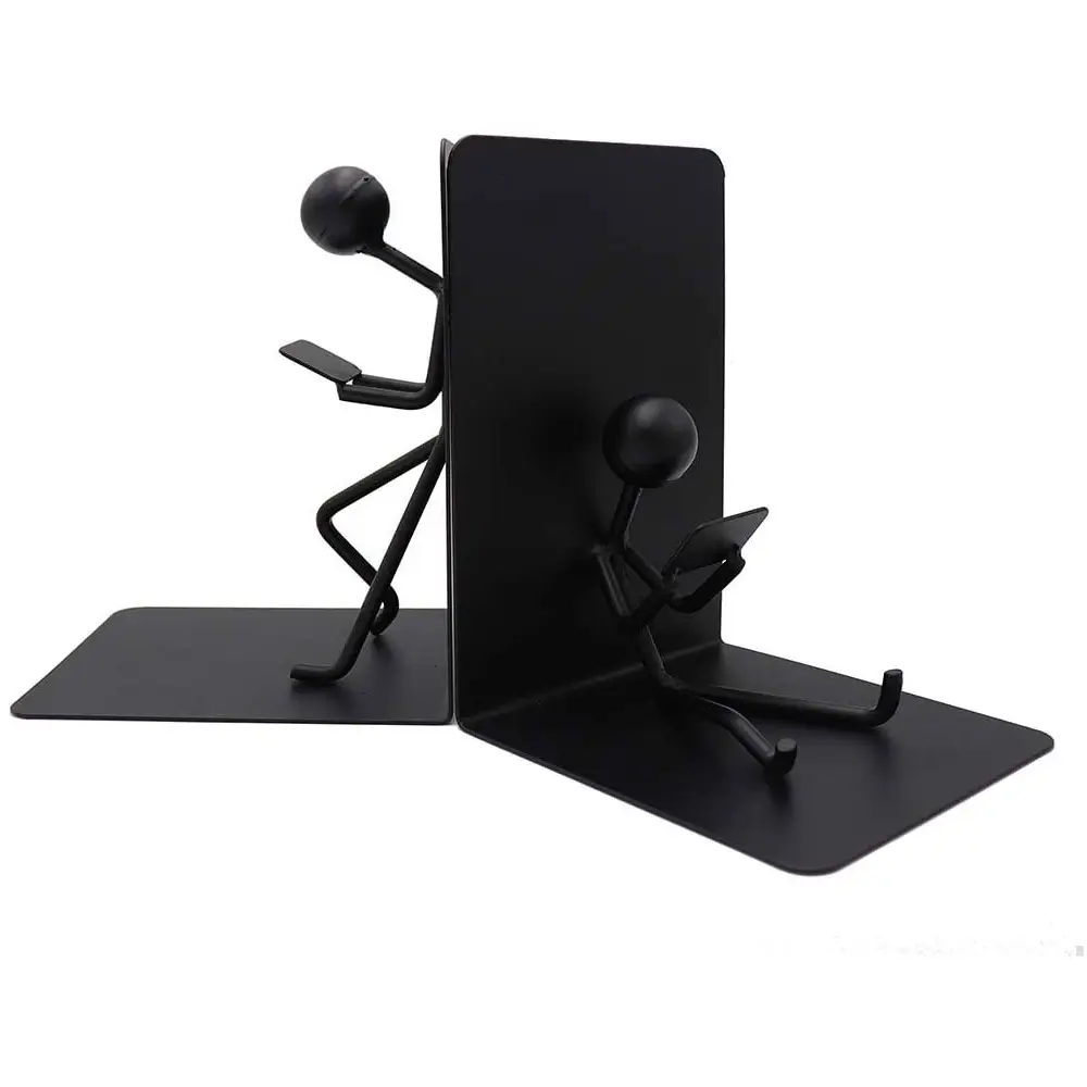 Oniya Black Creative Kids Gift Book Ends Reading Man Bookends for Bedroom Library Office School