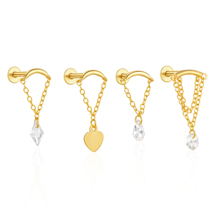 Single 925 Sterling Silver 18K Gold Plated Zircon Flat Back Cartilage <b>Helix</b> Piercing <b>Stud</b> <b>Earrings</b> Engagement - Product Image 1