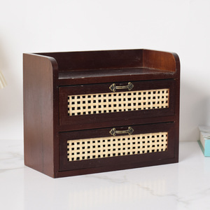 Retro Style Desktop Wooden <b>Storage</b> <b>Box</b> With Bamboo <b>Drawer</b> For Jewelry Cosmetics Office Organization - Product Image 1