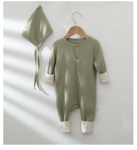 Vêtements pour bébés en coton biologique, combinaisons à manches longues en tissu gaufré pour bébés garçons et filles, avec chapeaux - Product Image 4