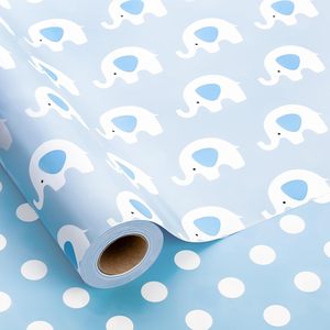 MAYPLUSS Blue Elephant Wrapping Paper Roll 17Inch X 33Feet Reversible Baby Shower Gift Wrap - Product Image 1