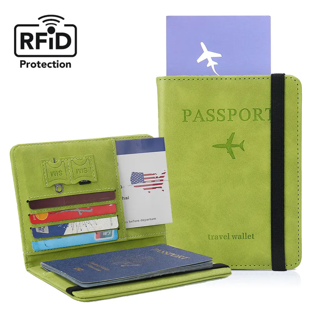 RFID hộ chiếu Túi du lịch gia đình ví hộ chiếu bìa với túi giấy chứng nhận Túi trường hợp tập sách hộ chiếu chủ da