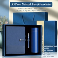 Ensemble cadeau d'affaires promotionnel 3 pièces : Power Bank A5 8000 mAh, Carnet, Stylo, Thermos numérique personnalisé avec impression sérigraphique