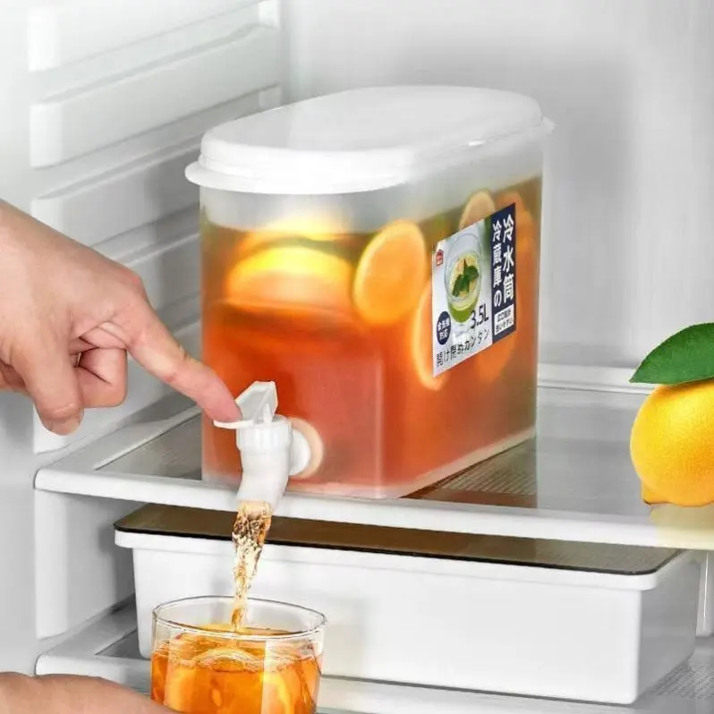 Ketel air limun kulkas 3,5 l, Ketel buah, wadah Desktop dengan keran, Dispenser minuman jus dingin