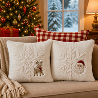 Housse de coussin de Noël personnalisée en chenille blanche, broderie 3D flocon de neige, motif Père Noël, renne, cloche, décoration, vente en gros