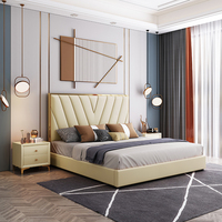 Luxuriöses Edelstahl-Polsterbett Modernes Samt-Stoff-Leder Doppelbett Kingsize-Bettgestell