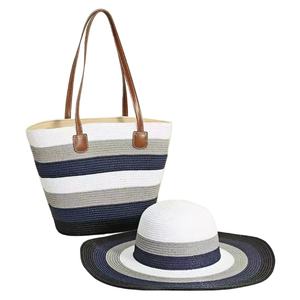Custom <b>Ladies</b> <b>Hat</b> and Handbags Set <b>Summer</b> Beach Casual Travel Fishing Paper Tote Bag with Custom Color - Product Image 3