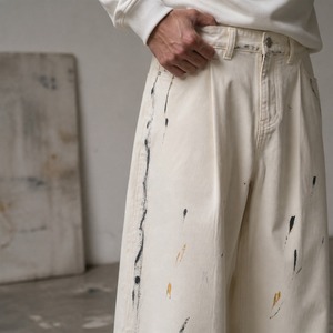 Pantalones de <span class=keywords><strong>Pintor</strong></span> Blancos Vintage para Hombre, Estilo Streetwear, con Salpicaduras de Pintura Coloridas, Pantalones de Carpintero con Doble Rodilla y Pierna Recta - Product Image 3