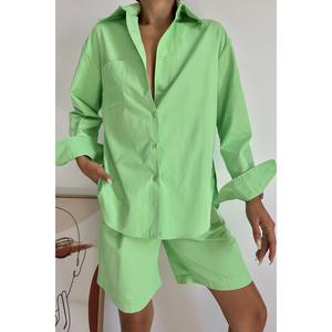 Conjunto de Camisa y Pantalones Cortos Verde Pistacho con Bolsillos Delanteros - Verde Pistacho - Product Image 4