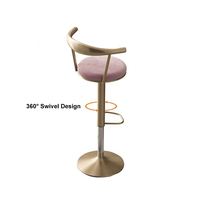 Tabourets de bar de luxe modernes nordiques pour cuisine, chaise haute dorée en acier inoxydable avec dossier en velours rose