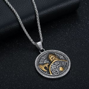 <b>Viking</b> Warrior <b>Axe</b> And Shield Pendant Men's Stainless Steel Necklace Round Geometric Design Gift Jewelry - Product Image 4