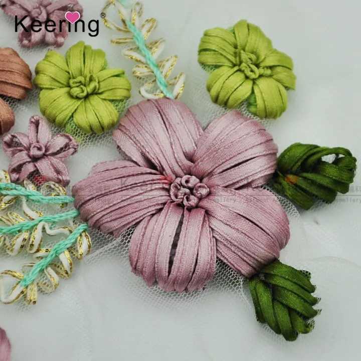 Keering nueva llegada moda trabajo de mano flor diseño bordado cinta WPHA-047